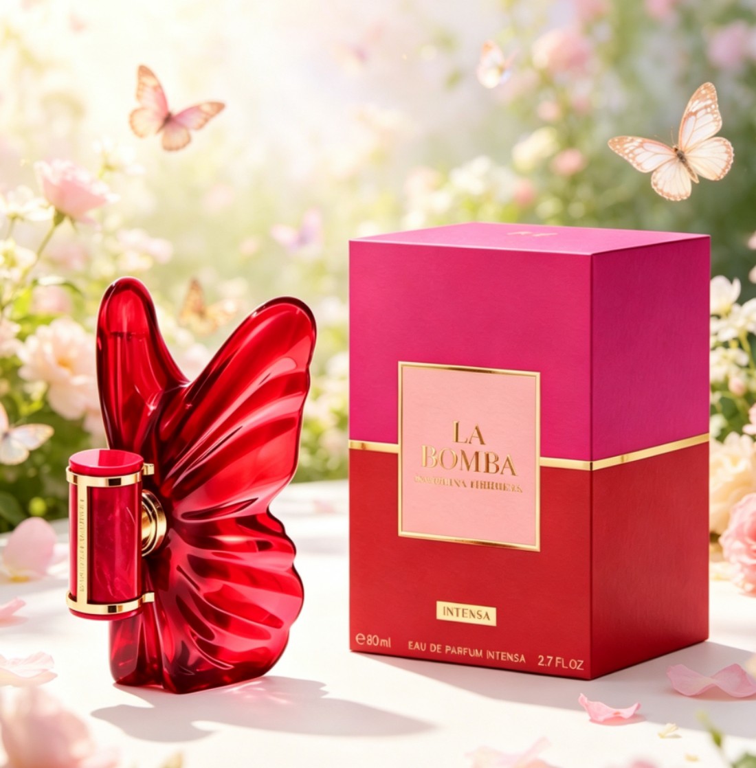 Perfume La Fragrance - น้ำหอมเสน่ห์ La Bomba Intensa ขวดน้ำหอมรูปผีเสื้อสีแดง ขนาด